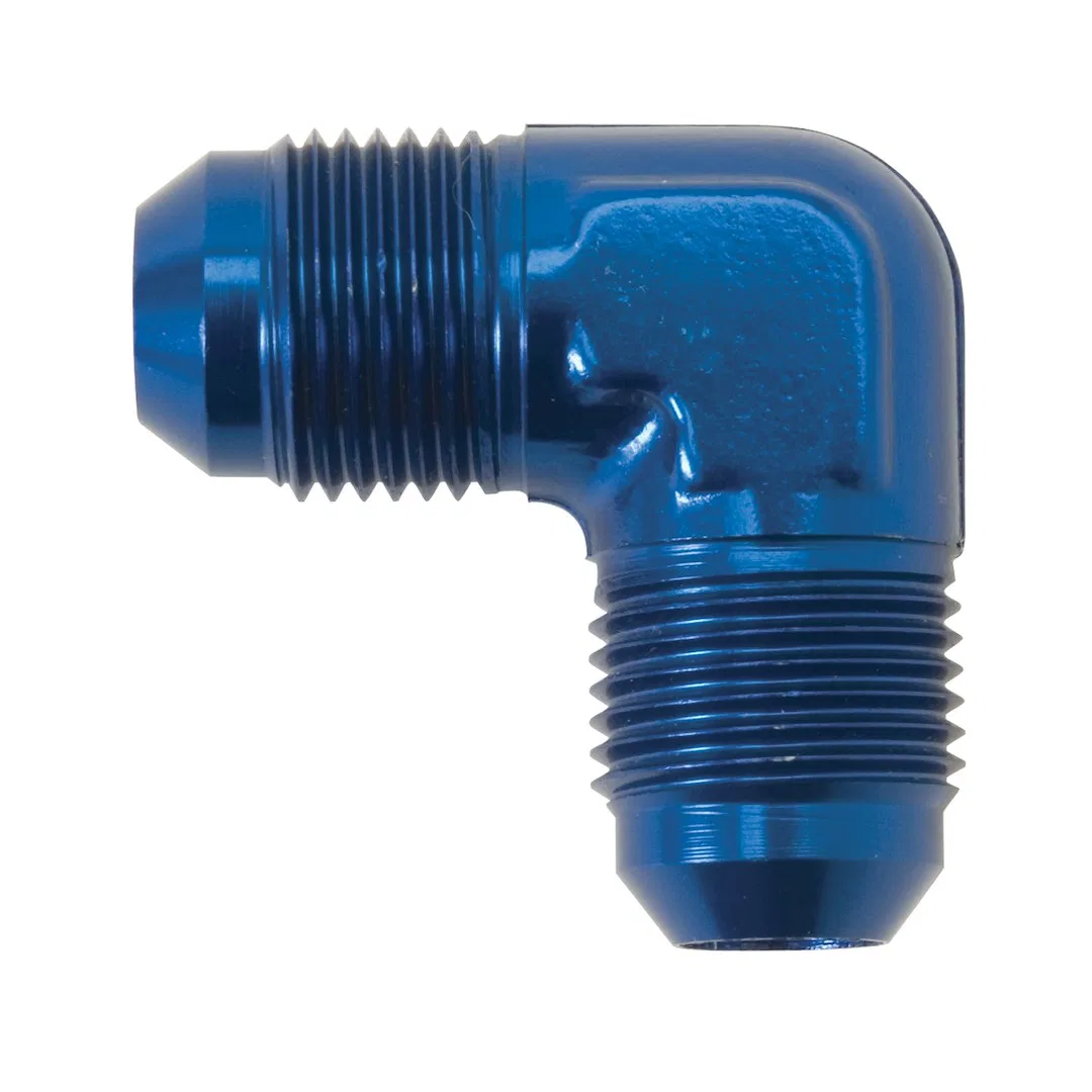 640740 – RUSSELL/EDEL Coupler Fitting, -8 AN Male 90 Degree Aluminum Blue Single